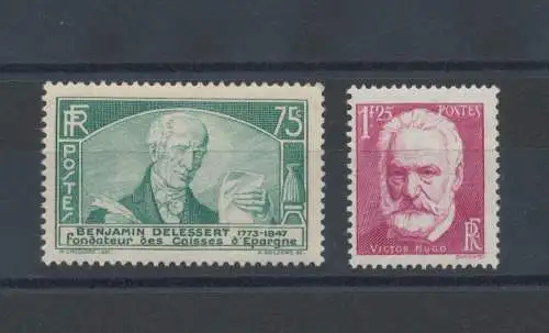 1935 FRANKREICH - Nr. 303-304 - Benjamin Delessert und Victor Hugo, postfrisch**