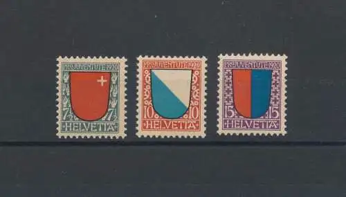 1920 SCHWEIZ, Pro Juventute - Kantonale Wappen, Nr. 176/78 - 3 Werte, postfrisch**