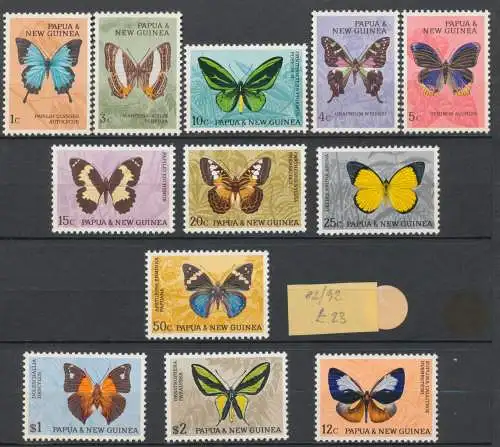 1966 PAPUA NEUGUINEA - Elisabeth, Schmetterlinge, Yvert und Tellier Nr. 83/93 - 12 postfrisch Werte**