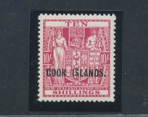 1936-44 COOK ISLANDS, Stanley Gibbons Nr. 120 - 10 Schilling Carminio Lake - neuseeländische Briefmarke mit Cook Islands überdruckt. - postfrisch**