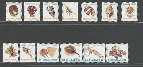 1977 SINGAPUR, Yvert und Tellier Nr. 262-74, Muscheln - Krebstiere - Fische - 13 Werte - postfrisch**