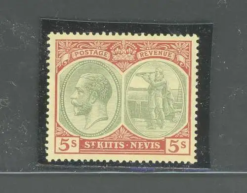 1921-29 ST. KITTS NEVIS, Stanley Gibbons Nr. 47c - 5s. grün und rot - postfrisch**