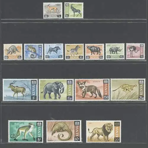 1966-69 Kenia Yvert und Tellier Nr. 20-33 Tiere 16 Werte komplette Serie postfrisch**