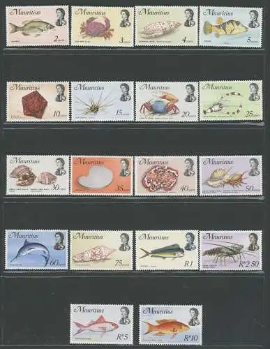 1969-73 MAURITIUS, Stanley Gibbons Nr. 382-99 - Fische - Krebstiere - 18-Werte-Serie - postfrisch**