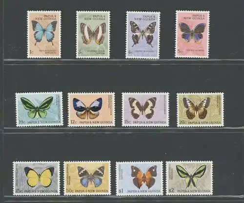 1966 - 67 PAPUA NEUGUINEA - Elisabeth, Schmetterling, Yvert und Tellier Nr. 83/93 - 12 postfrisch Werte**