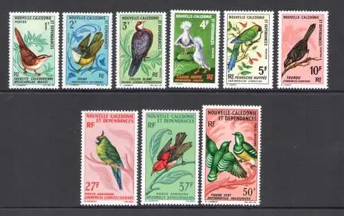 1966-68 Neukaledonien - Yvert-Katalog Nr. 345-50 + Luftpost Nr. 88-90 - Uccelli - 9 mnh-Werte**