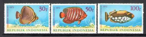 1972 INDONESIEN, Stanley Gibbons Nr. 1318-20 - Fische - postfrisch**