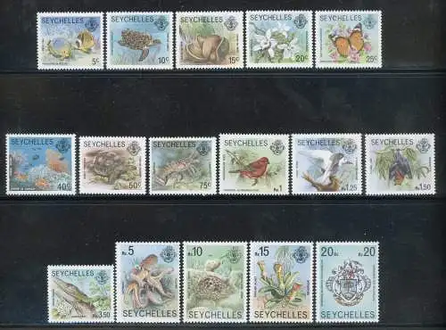 1977 Seychellen - Yvert Nr. 372-87 - Gewöhnliche Flora und Fauna Serie - 16 Werte - Komplette Serie - postfrisch**