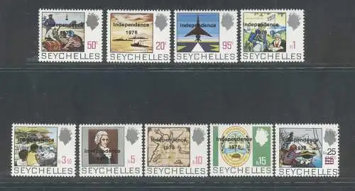 1976 Seychellen - Yvert Nr. 354A-354J - Unabhängigkeit - 9 Werte - Komplette Serie - postfrisch**
