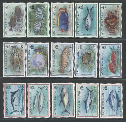 1991 ASCENSION, Yvert Nr. 539-53 - Fische - 15 Werte - postfrisch**