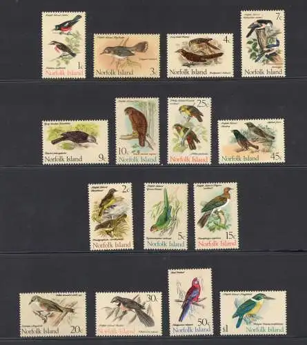 1970-71 Norfolk - Ordinaria Uccelli, Yvert Nr. 105-12 + 116-22 - 15 MNH-Werte**