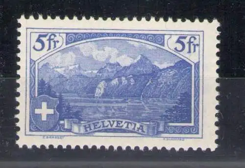 1914 SCHWEIZ, Einheitlicher Katalog Nr. 143, 5 Franken Rutli, postfrisch** - Bolastzertifikat - Kommt aus dem Viertel