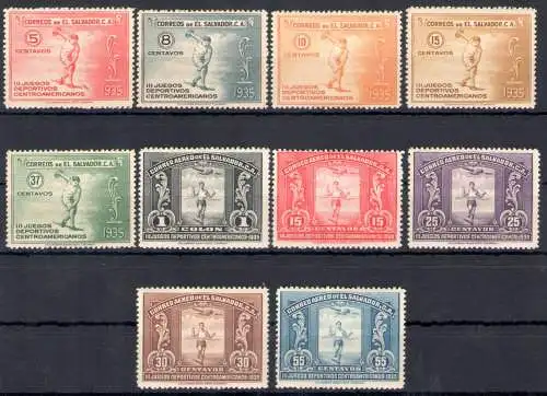 1935 El Salvador - 3 Zentralamerikanische Sportspiele - Yvert Nr. 491/95 + Luftpost 31/35 - 10 Werte - MH*