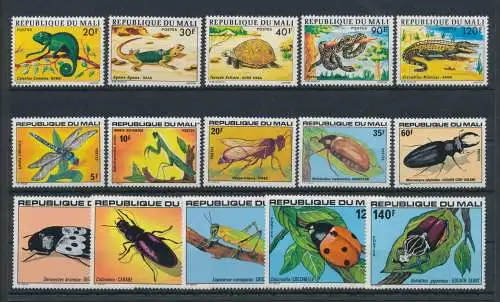 1976 - 78 Mali, Fauna - Insekten - Yvert Nr. 252-56 + 282-86 + 311-15 - 15 Werte - postfrisch **