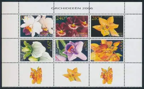 2006 Niederländische Antillen - Orchideenblumen - Yvert-Katalog Nr. 1592-97 - Block mit 6 Werten - postfrisch**