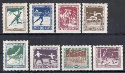 1925 Ungarn - Sportler - Yvert Nr. 371/78 - 8 Werte - MH*
