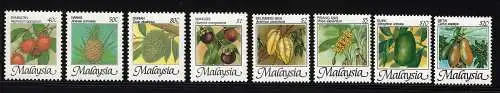 1986 Malaysia, Yvert und Tellier Nr. 343-50, Früchte, 8 Werte, postfrisch**