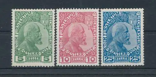 1912 Liechtenstein, Nr. 1/3, Bildnis von Prinz Johannes II., 3 Werte, gestrichenes Papier, postfrisch**