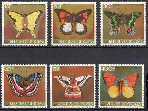 1978 Komoren, Schmetterling - Yvert Nr. 220-24 + Luftpost 144 - 6 Werte - postfrisch**