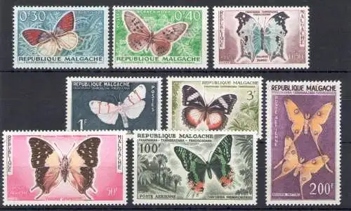 1960 Republik Madagassien - Katalog Yvert Nr. 341/44 + Luftpost 80/82 - Schmetterlinge - 8 Werte - postfrisch**