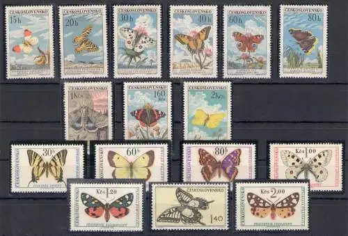 1961-1966 Ceskolovensko - Yvert-Katalog Nr. 1184-92 + 1483/92 - Schmetterlinge - 16 Werte - postfrisch **