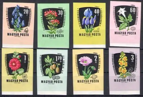 1961 Ungarn - Blumen - Ungezahnt - Michel-Nr. 1799B/1806B - 8 Werte - MNH** - Auflage 3777