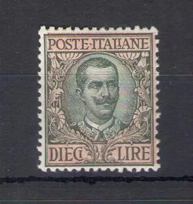 1910 Italien - Königreich, Nr. 91, 10 Lire oliv und rosa, Typ Floreale - postfrisch**