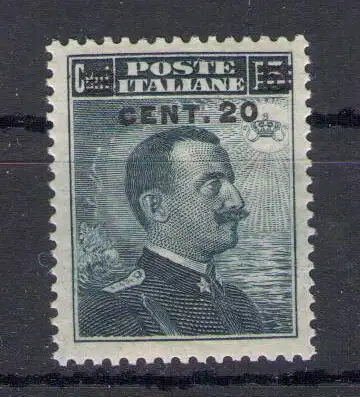 1916 Italien - Königreich, Nr. 106, 20 Cent auf 15 Kant schwarzgrau, Vittorio Emanuele III - MNH**