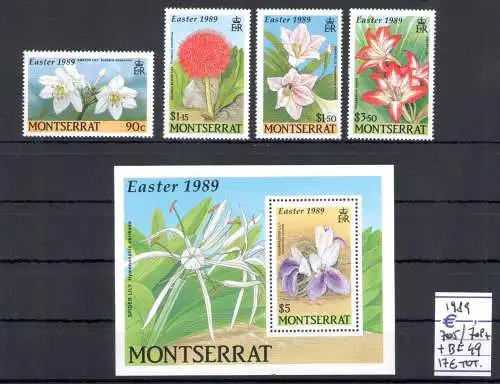 1989 Montserrat, Yvert Nr. 705/09+BF 49 - Blumen - postfrisch**