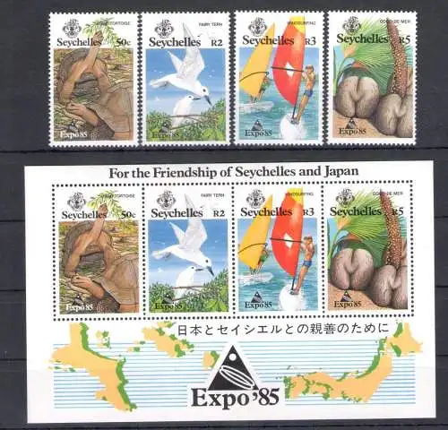 1985 SEYCHELLEN, Yvert Nr. 569/72 + BF 25 - Uccelli - postfrisch**