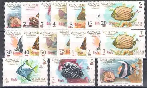 1966 Sharjah, Stanley Gibbons n. 226/42 - Fische Neue Auflage - postfrisch**