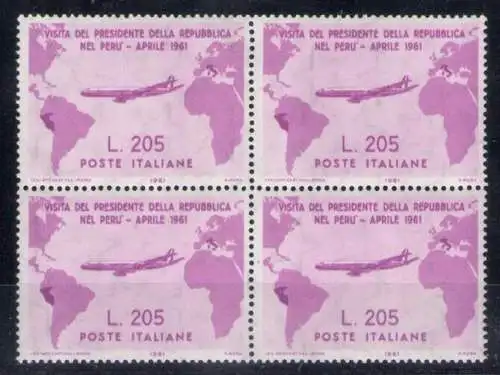 1961 Italien - 205 Lire Rosa - Gronchi Rosa - Block di Quattro - postfrisch**
