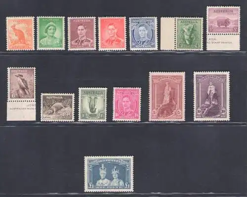 1937-49 Australien, Stanley Gibbons Nr. 164/78, postfrisch**