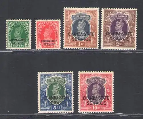 1938-40 Indien - Chamba State Service Stanley Gibbson Nr. 66/71 - postfrisch**