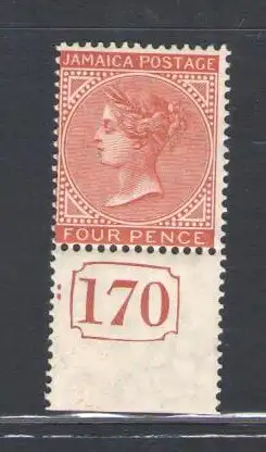 1883-97 JAMAIKA - Stanley Gibbons Nr. 22 - 4d. red orange MH* Tischnummer