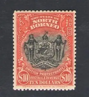 1911 North Borneo, Stanley Gibbons Nr. 183 - 10 $ schwarz und ziegelrot - MLH*