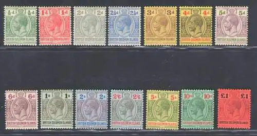 1914-23 Britische Salomonen - Stanley Gibbons Nr. 22/38 - MH*