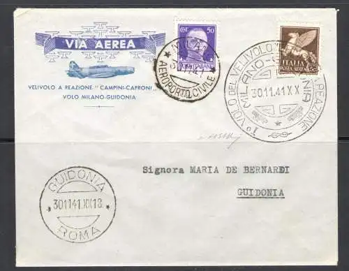 1941 Italien, Aerogramma Campini-Caproni - Erstflug nach Reazione Milano Guidonia