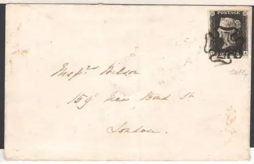1840 GROSSBRITANNIEN - Stanley Gibbons Nr. 1 - 1 Penny Black - Gebraucht auf Umschlag