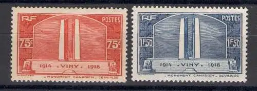 1936 FRANKREICH - Nr. 316/17 Denkmal der gefallenen Kanada 2 Wert postfrisch/**