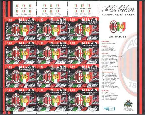 2011 San Marino Mailand italienischer Meister 2010-2011 Minifoglio 12 Werte - postfrisch**