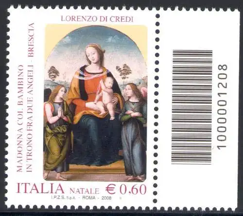 2008 Italienische Republik Barcodes Weihnachten 2008 1 Wert Barcode Nr. 1208 MNH**