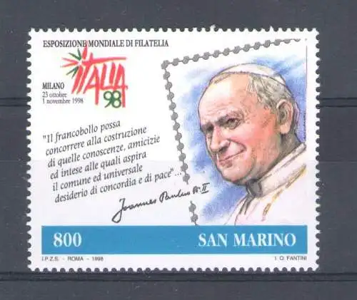 1998 San Marino Tag der Briefmarke und des Sammelns gemeinsame Ausgabe - 1 Wert postfrisch**