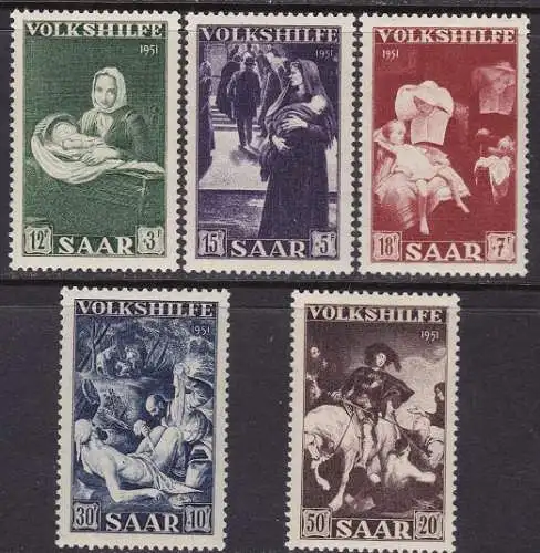 1951 SAARLAND, Nr. 296/300 5 mnh Werte**