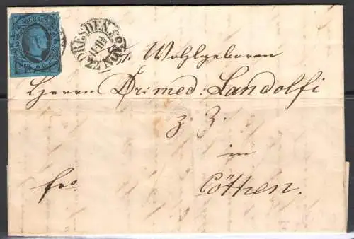 1851-52 Deutschland-Sachsen, Nr. 4 auf Vollbrief