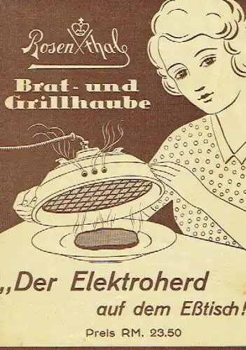 Brat- und Grillhaube
 Der Elektroherd auf dem Eßtisch. 
