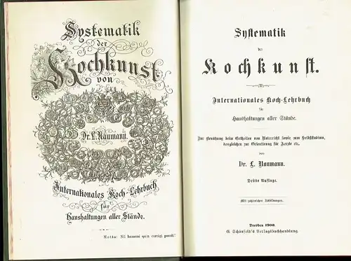 Dr. L. Naumann: Systematik der Kochkunst
 Internationales Koch-Lehrbuch für Haushaltungen aller Stände, Zur Benützung beim Ertheilen von Unterricht sowie zum Selbststudium, desgleichen zur Orientierung für Ärzte etc. 