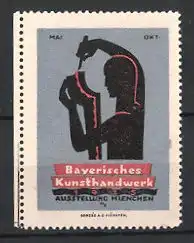 Reklamemarke München, Ausstellung Bayerisches Kunsthandwerk, Künstler modelliert Kunstwerk