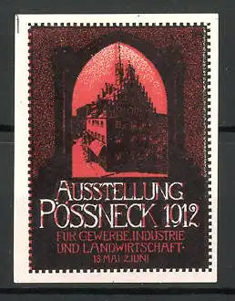 Reklamemarke Pössneck, Ausstellung für Gewerbe und Industrie 1912, Rathaus