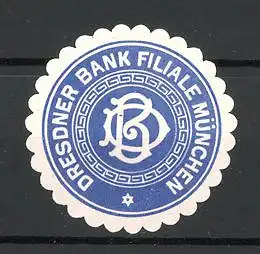 Präge-Reklamemarke Dresdener Bank-Filiale München, Firmenlogo